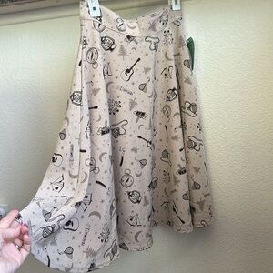 NWT Rock Steady Campfire Print Skirt M Retro Camping Guitars Cottagecore A-line